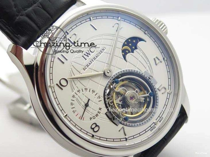 MIROTIME 0309 UrbanStyle Portuguese Tourbillon Power Reserve Moonphase SS White Dial On Black Leather Strap 7318